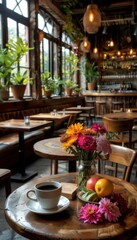 Charming Outdoor Café with Lush Greenery and Eclectic Vibes