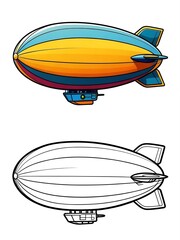 Colorful Cartoon Airship Illustration with Outline
