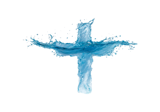 Dynamic water splash cross on transparent background, PNG