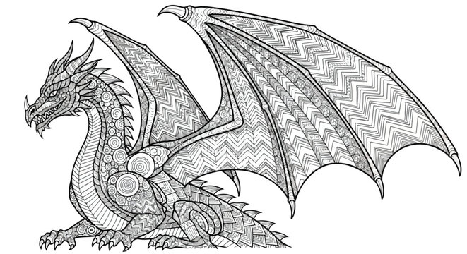 Ornate Dragon Coloring Page with Intricate Patterns.