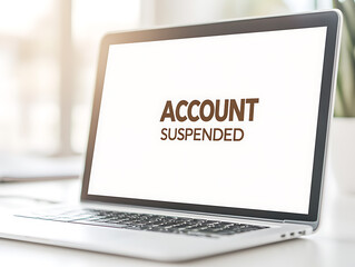 Account suspended message on a laptop screen indicating a problem accessing an online service or account due to a violation or technical issue.