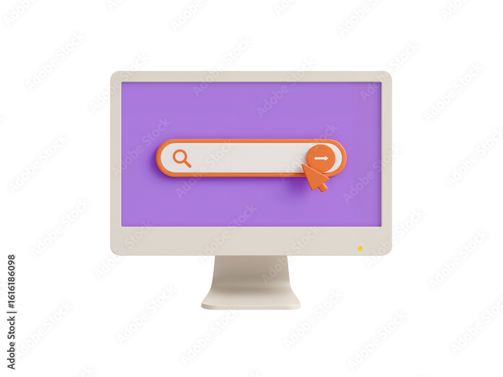 Poster stylized computer screen with a search bar icon, symbolizing online exploration and information