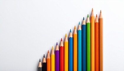 Fototapeta premium Colorful Pencils Arranged in Ascending Order on White Background.