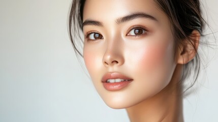 Naklejka premium Close-up portrait of a woman with flawless skin.