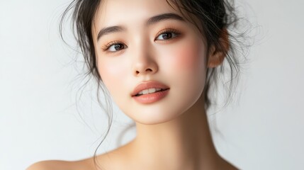 Close-up portrait of a woman with natural beauty.