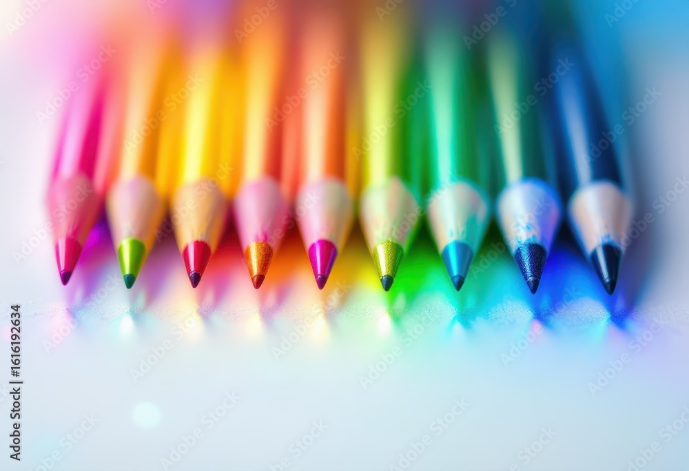 Poster row of colorful pencils arranged in a spectrum.
