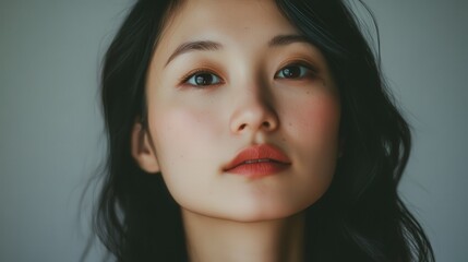 Close-up portrait of a woman with expressive features.