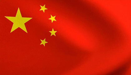 Chinese flag with five yellow stars on red field waving under clear sky