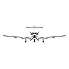 Detailed Front View Outline of Turboprop Aircraft