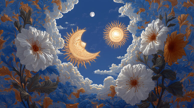 Greek Mythology Leto&rsquo;s Twin - Star Flowers Art: Delphi Sun - Moon Light Belts, Sunflower - Moonflower Heart Motifs