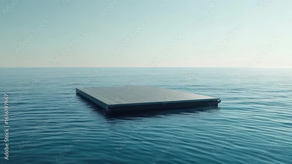 Poster a floating platform in the open ocean, suitable for shooting scenes or illustrations about explorati