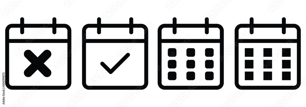 Poster calendar icon set. calendar vector icon. line and glyph calendar set. calendars vector icons. set of