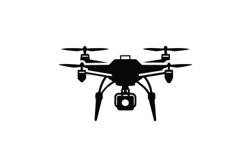 Naklejka premium Black Drone with Camera Silhouette on White Background Featuring a Clean and Modern Silhouette Style