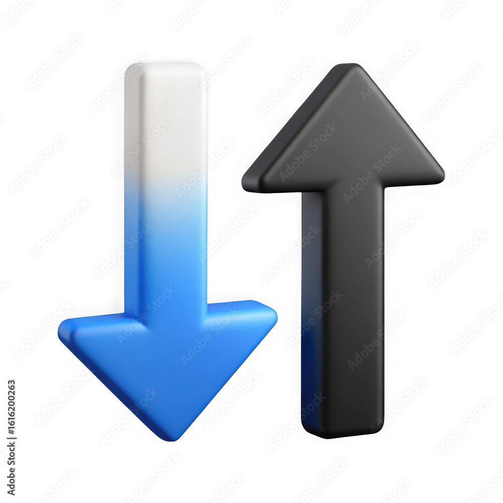 Poster 3d rendered up and down arrows isolated on transparent background