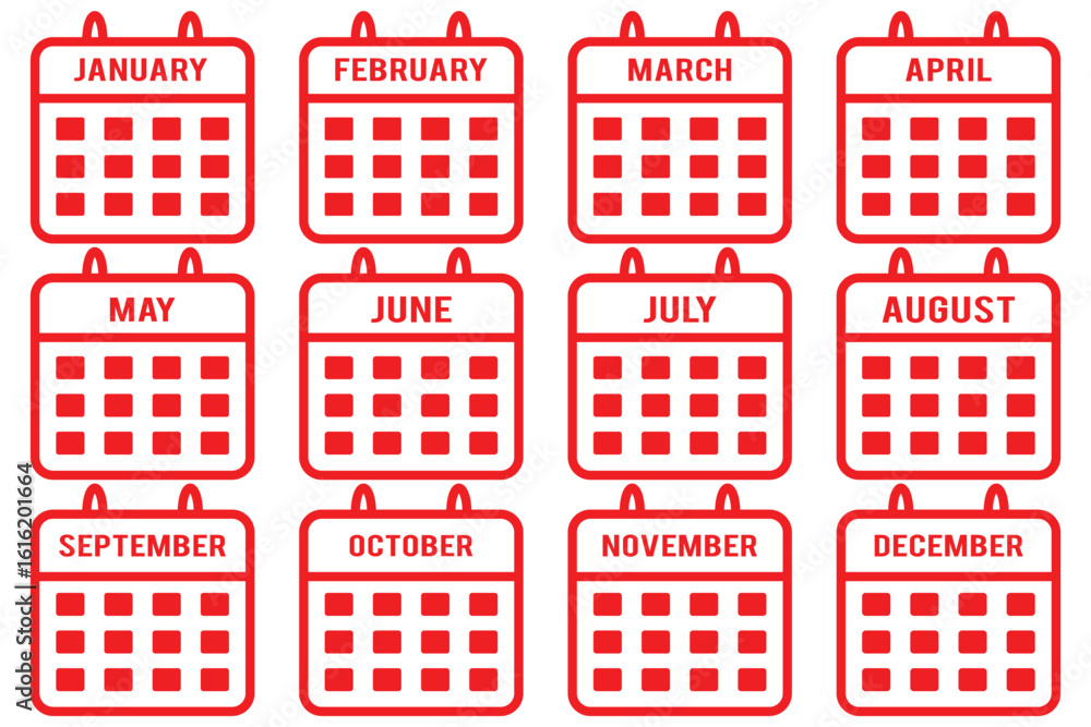 Poster calendar icons set. calendar symbol. calendar vector icon. deadline. date. time, thin line design. l