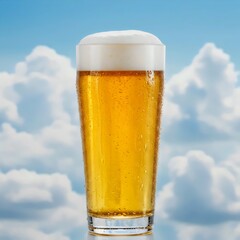 Premium Lager in Icy Glass Under Blue Sky: Divine Taste Journey for Summer Thirst Quenching and Relaxation