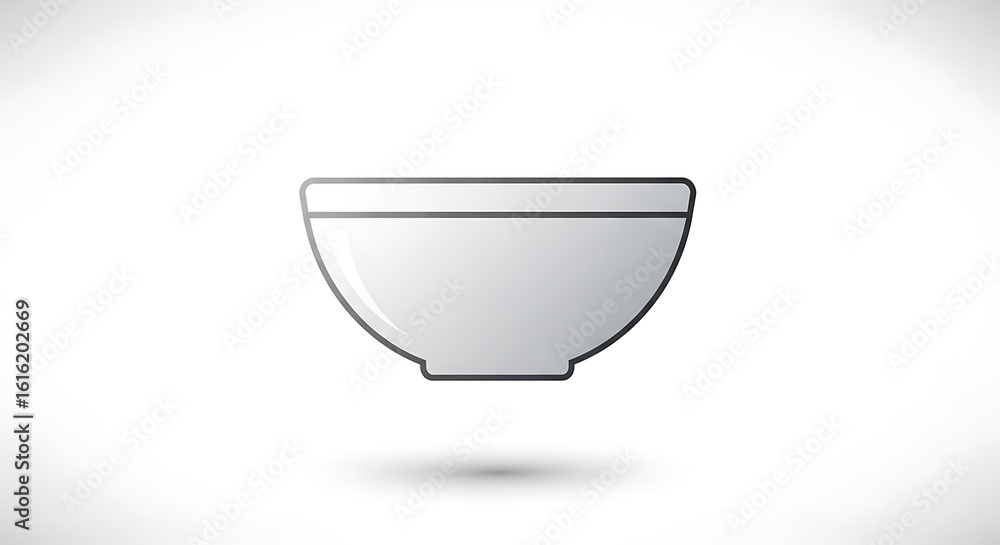 Poster a simple illustration of a white bowl with a dark outline on a white background with a shadow ai gen