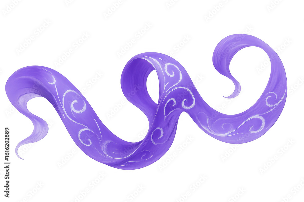 Aufkleber purple ribbon with white ornaments flowing on transparent background, creating a dynamic and elegant