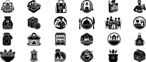 Vector art of collection of food and drink icons isolated on transparent background
