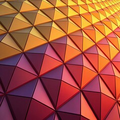 Abstract digital mosaic background featuring a glowing radial pattern of hexagonal, gem-like tiles in warm shades of red, orange, and black. Fractal-inspired, 3D-styled illusion with a deep, hypnotic 