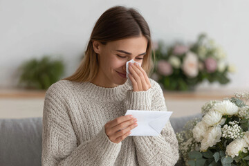 woman blowing nose