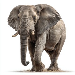 Fototapeta premium Elephant isolated on white background, cut out for wildlife, nature and conservation use