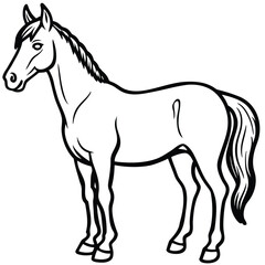 Calm horse silhouette standing with lowered head isolated on white background isolated on transparent background