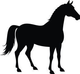 Calm horse silhouette standing with lowered head isolated on white background isolated on transparent background