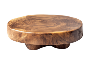 Rustic wooden pedestal stand with natural wood grain texture isolated on transparent background