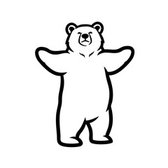 Obraz premium Bear Hugging Arms Wide Open Silhouette - Minimalist Black White Wildlife Vector
