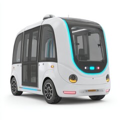 Autonomous driverless bus isolated on white background, cut out for smart transport, urban mobility and future transit design