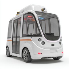 Autonomous driverless bus isolated on white background, cut out for smart transport, urban mobility and future transit design