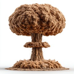 Mushroom cloud isolated on white background, cut out for disaster concept, explosion visual and hazard design use