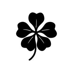 A simple black silhouette of a four leaf clover symbol representing good luck isolated on white...