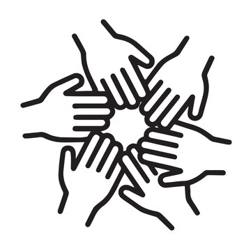 &ldquo;Unity and teamwork logo &mdash; five hand symbol design.&rdquo;