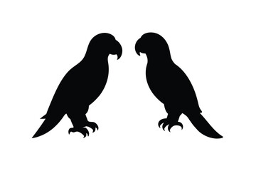 Two Parrot Silhouettes Facing Each Other on a White Background Featuring a Clean and Minimalist Design with a Bold Silhouette Style silhouette