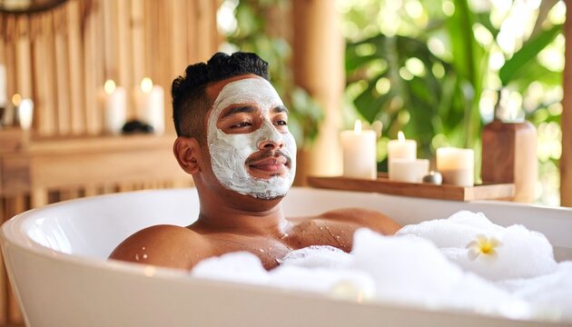 Body Positivity & Self-Care: A person of a non-model body type comfortably enjoying a self-care routine, like applying a face mask or relaxing in a bath - Powered by Adobe