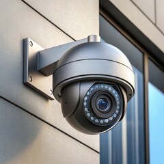 Modern outdoor security camera mounted on a building exterior