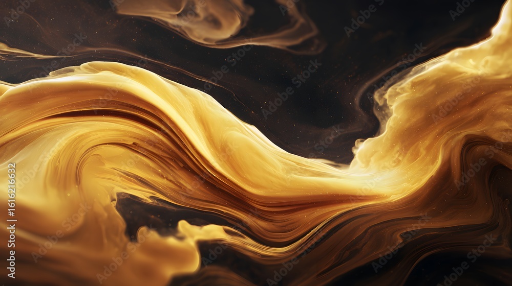 Poster abstract golden fluid art with swirling patterns and rich textures, creating a mesmerizing visual ex