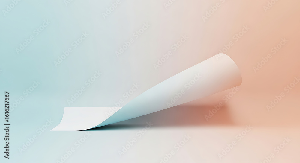 Poster a visually compelling abstract composition features a curled white sheet in a gradient studio space.
