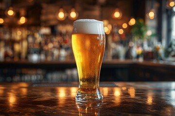 Refreshing Beer in Stylish Pub or Restaurant – Cozy Drinking Atmosphere