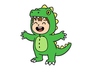 vector little boy dressed in a dinosaur costume