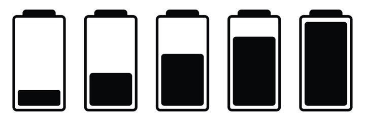 Battery icon set. Charging process icon. for app, logo, web UI, UX design. Outline battery Vector, Smartphone charging battery icon set. battery level indicator icons. battery charge levels. Eps 10. 