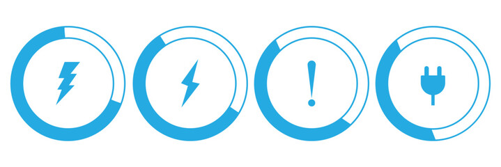 Battery icon set. Charging process icon. for app, logo, web UI, UX design. Outline battery Vector, Smartphone charging battery icon set. battery level indicator icons. battery charge levels. Eps 10. 