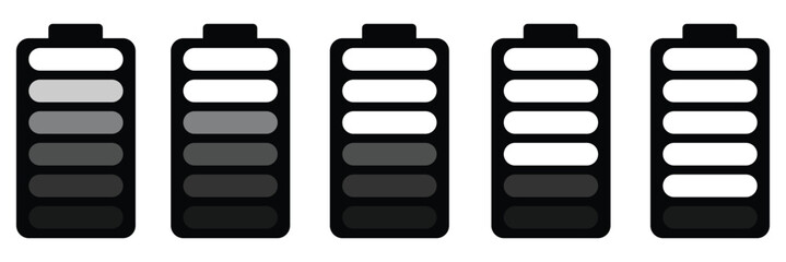 Battery icon set. Battery icons. Battery Status and Charging Vector Icons Set, Power Level Indicators, Low to Full Charge Battery Symbols, Energy and Power Status Vector Icons. Design eps 10. 