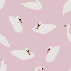seamless pattern with birds, swans on pink background