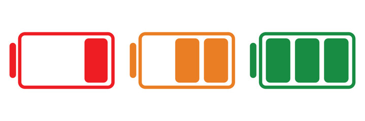 Battery icon set. Battery icons. Battery Status and Charging Vector Icons Set, Power Level Indicators, Low to Full Charge Battery Symbols, Energy and Power Status Vector Icons. Design eps 10. 