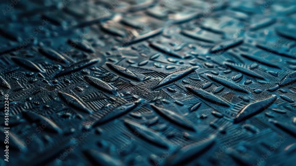 Poster a detailed view of a metal surface featuring an intricate pattern, ideal for use in industrial or de
