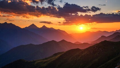 Fototapeta premium Mountain sunset panorama