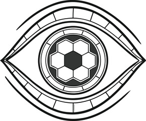 Naklejka premium Stylish, graphic logo featuring a stylized eye with a soccer ball in the center.